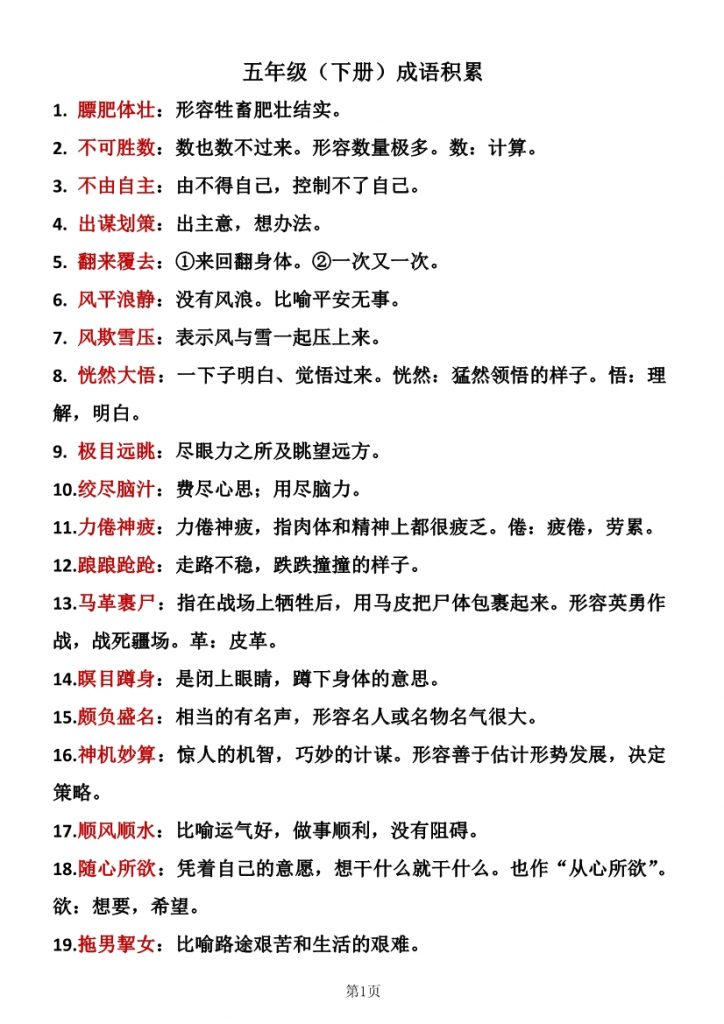 【2026最新合集版】《小学语文下册成语积累》1-6年级知识点-985文库