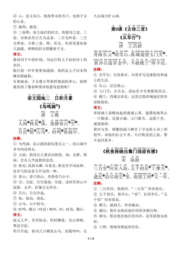 ❤五年级（下册）背诵默写（古诗+课文+日积月累）-副本-2