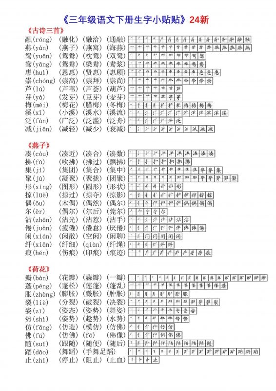 【2026最新合集版】《生字笔顺课课贴》1-3年级下册小学语文-985文库