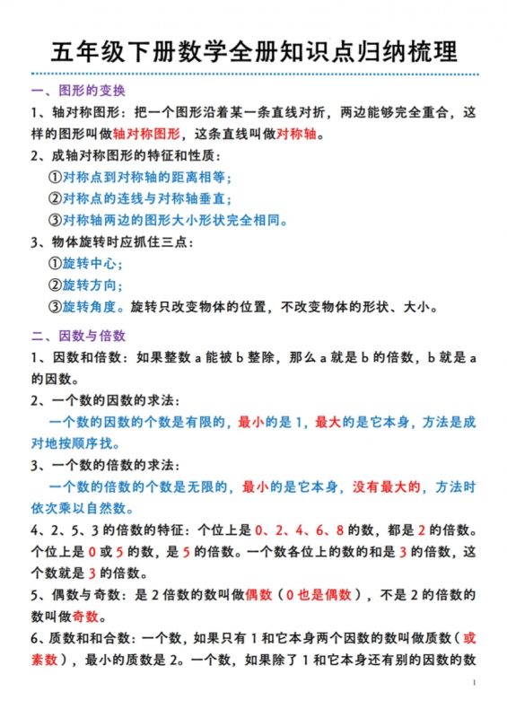 【2026最新合集版】《小学数学必背知识点总结》1-6年级下册-985文库