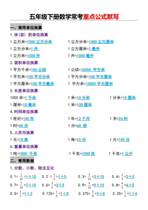 【2026最新合集版】《小学数学专项重点资料》1-6年级下册-985文库