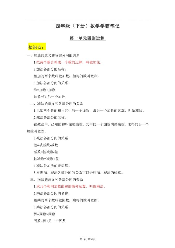 【2026最新合集版】《小学数学学霸笔记》1-6年级下册-985文库