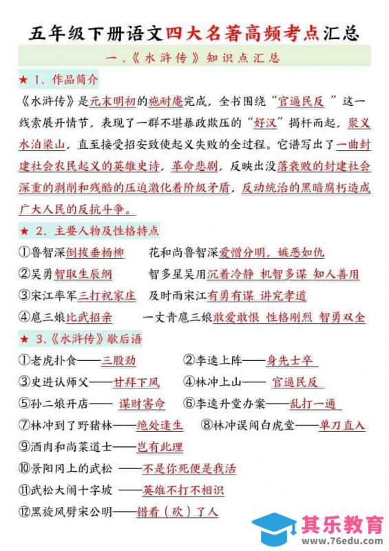 五年级下语文四大名著高频考点-985文库