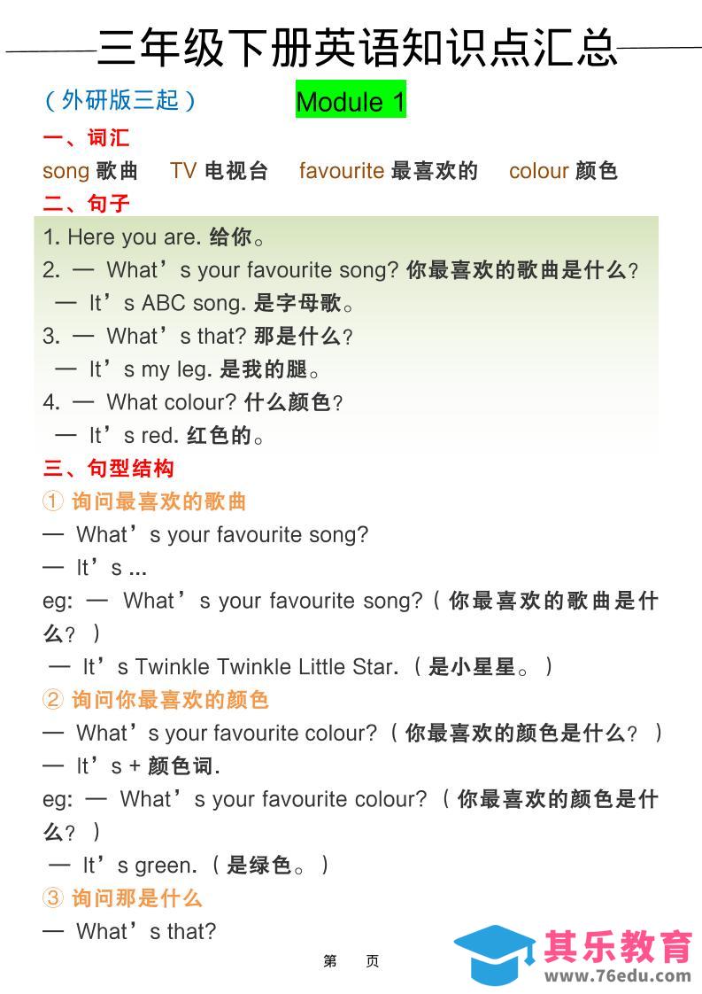 三年级下英语全册知识点汇总《外研版（三起）》-985文库