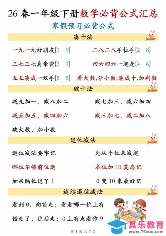 一年级下数学必背公式汇总-985文库
