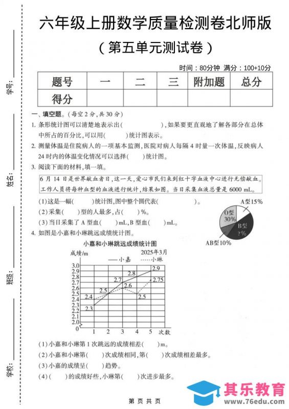 六年级上数学第五单元测试卷《北师版》2-985文库