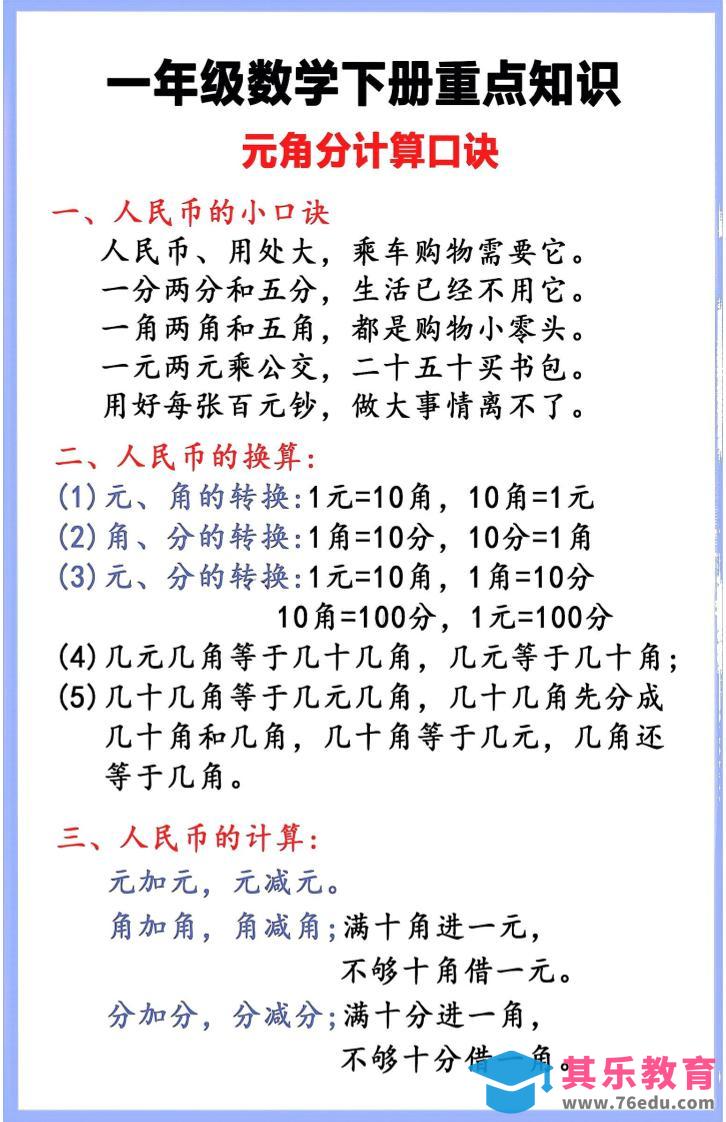 一年级下数学重点知识汇总-985文库