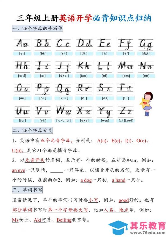 三年级上册英语开学必背知识点归纳-985文库