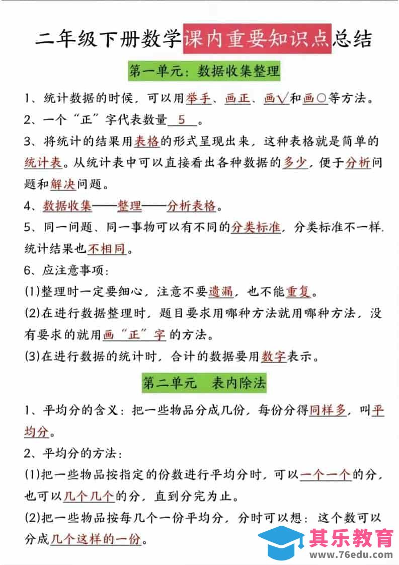 二年级下数学课内知识点总结-985文库
