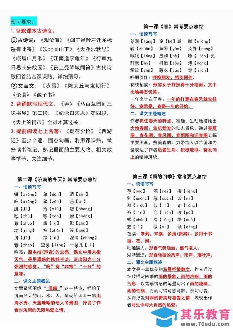 七年级上语文课课贴-985文库