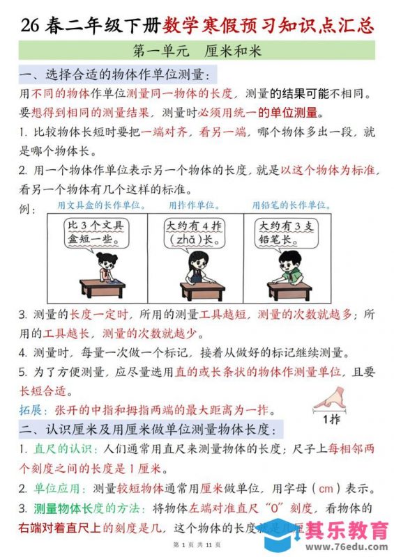 二年级下数学寒假预习知识点清单《苏教版》-985文库