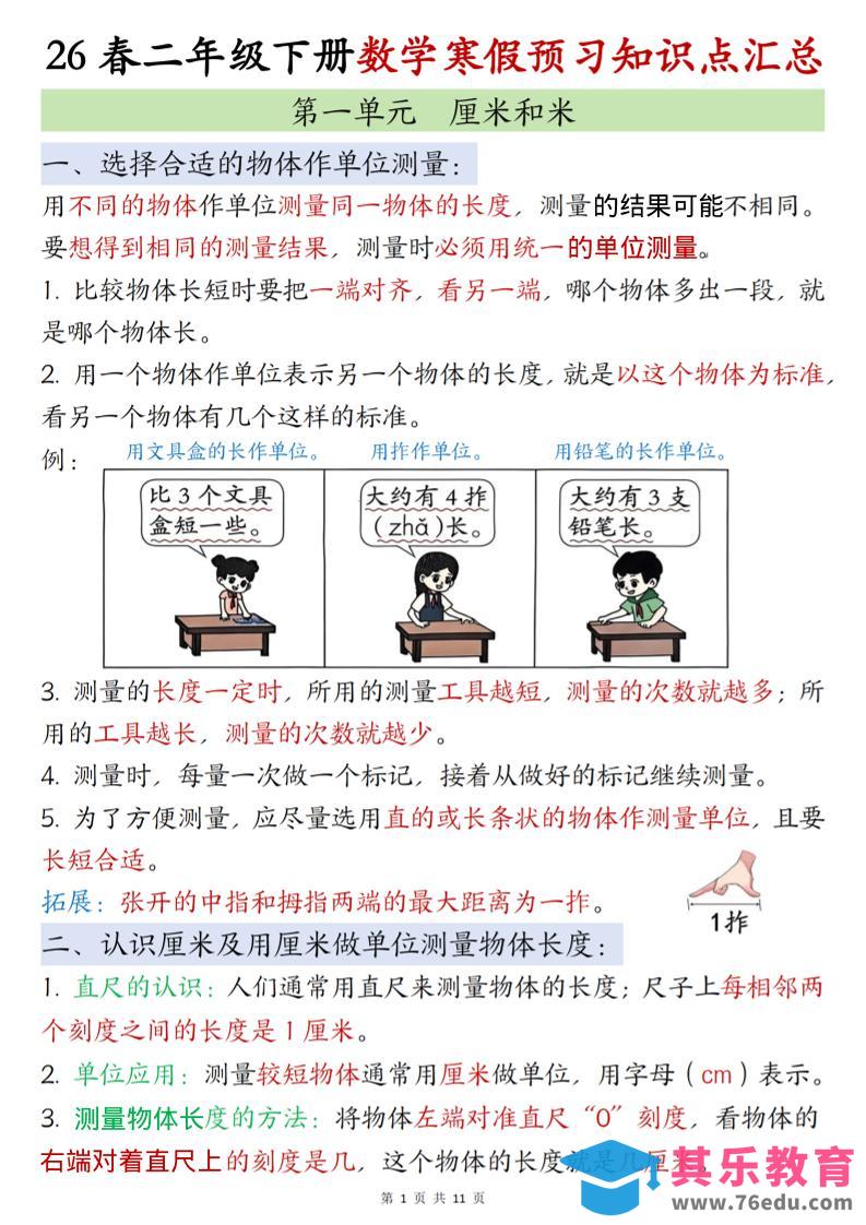 二年级下数学寒假预习知识点清单《苏教版》-985文库