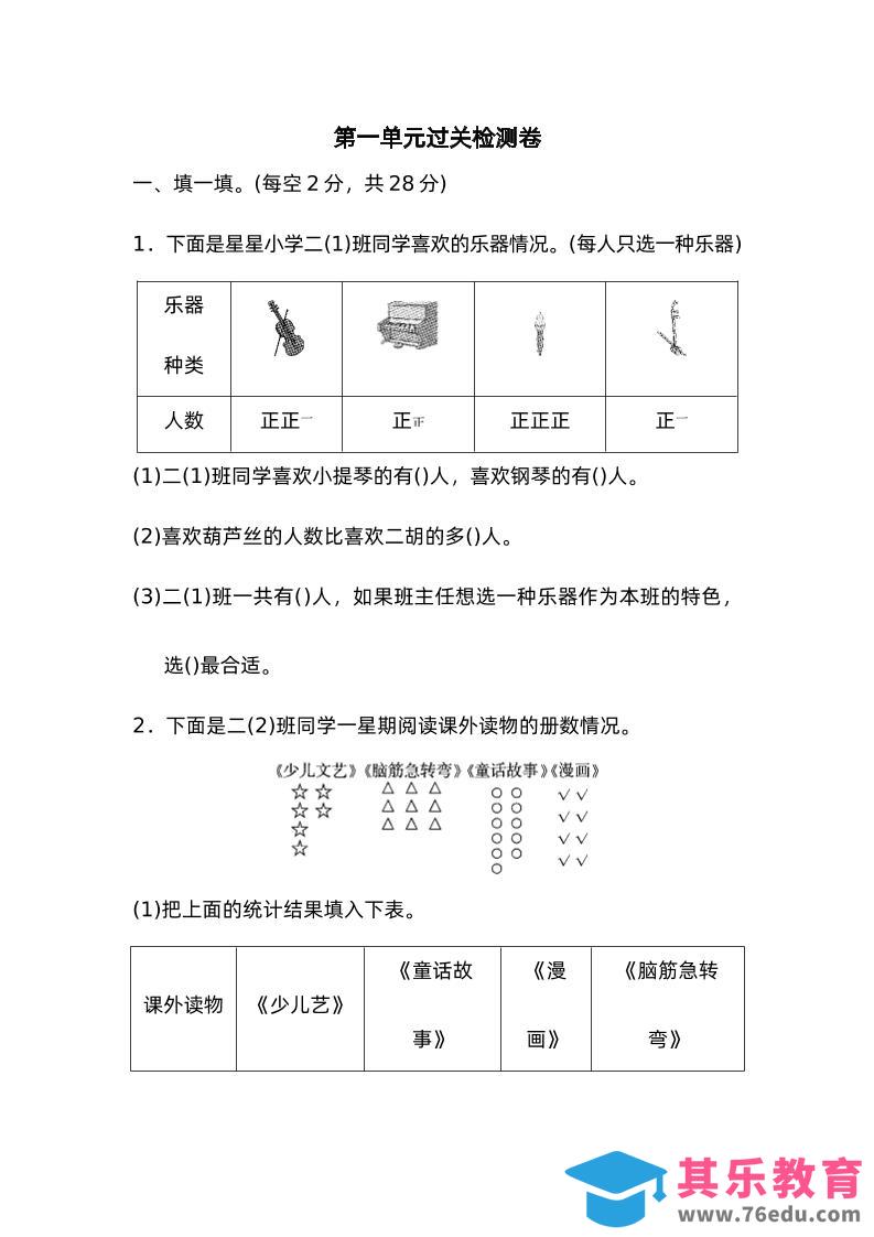 二下数学人教第一单元过关检测卷-985文库