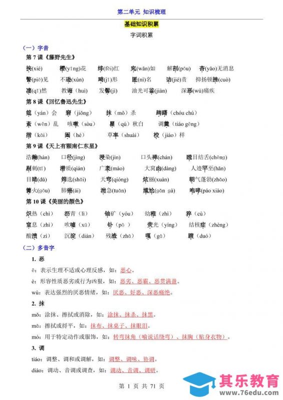 八年级上语文第2单元（知识梳理）-知识点-985文库