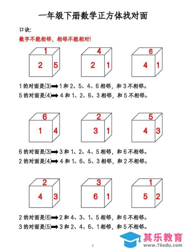 一年级下数学正方体找对面专项练2-985文库