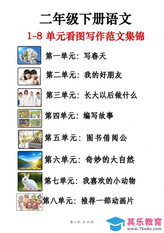 二下语文1-8单元看图写话范文集锦13篇（15页）-985文库