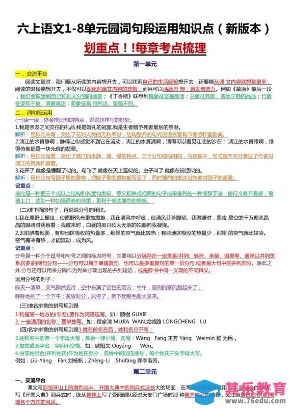 六上语文1-8单元园词句段运用知识点（新版本）docx-985文库