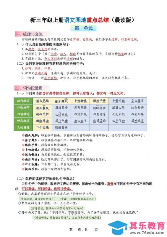 新三上语文1-8单元语文园地重点总结（晨读晚练）20页-985文库