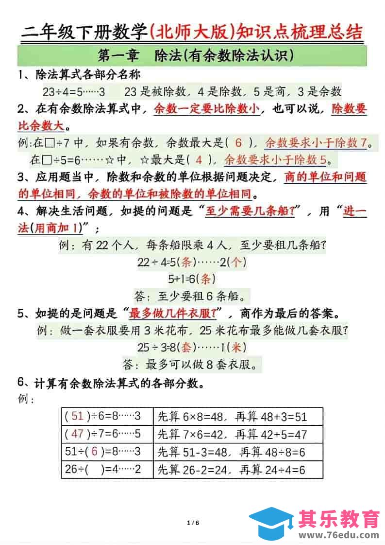 二年级下数学知识点梳理总结《北师版》-985文库