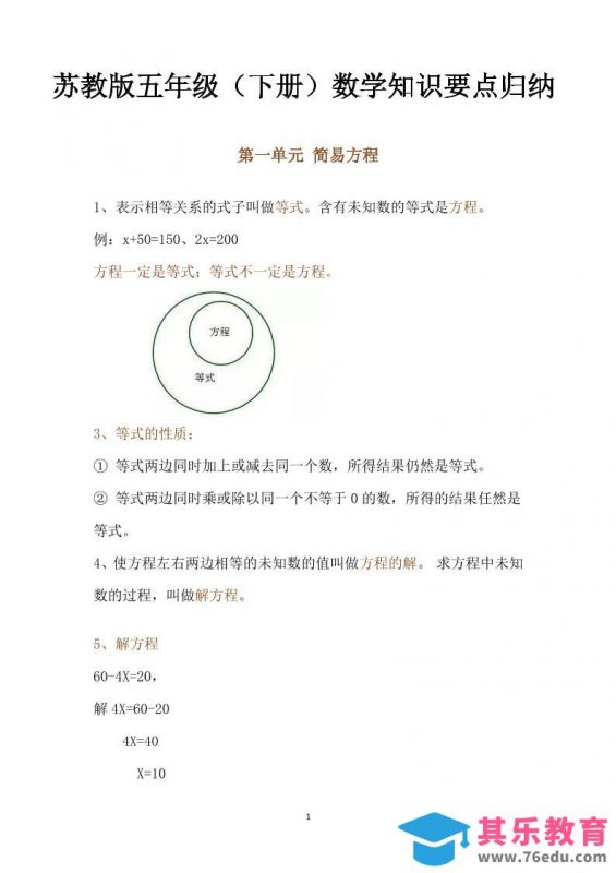 五下数学：苏教版数学知识点归纳-985文库