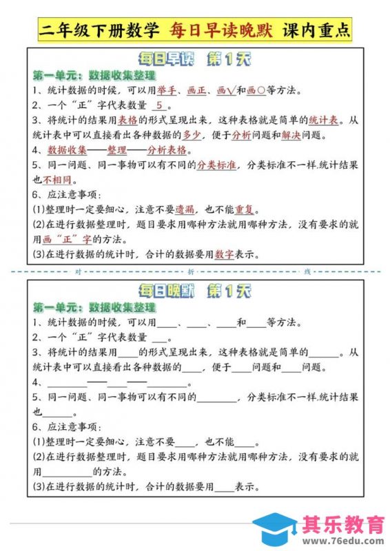二年级下数学重点每日早读晚默（14页）-高清无水印完整版本-985文库
