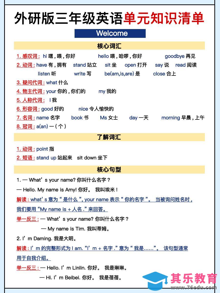 外研三上英语知识清单全-985文库