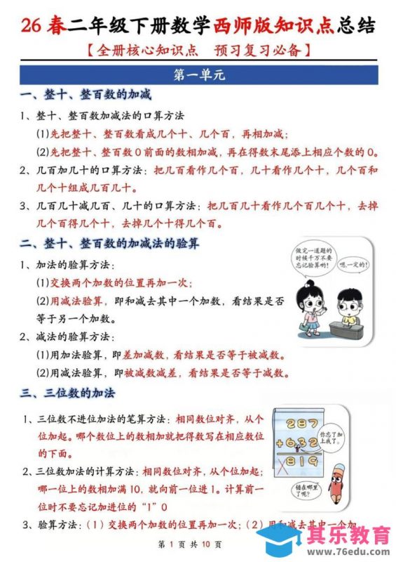 二年级下数学全册知识点总结《西师版》-985文库