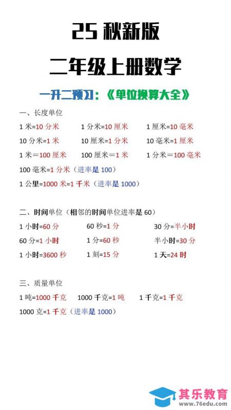 【2025秋新版】二年级上册数学单位换算大全-985文库