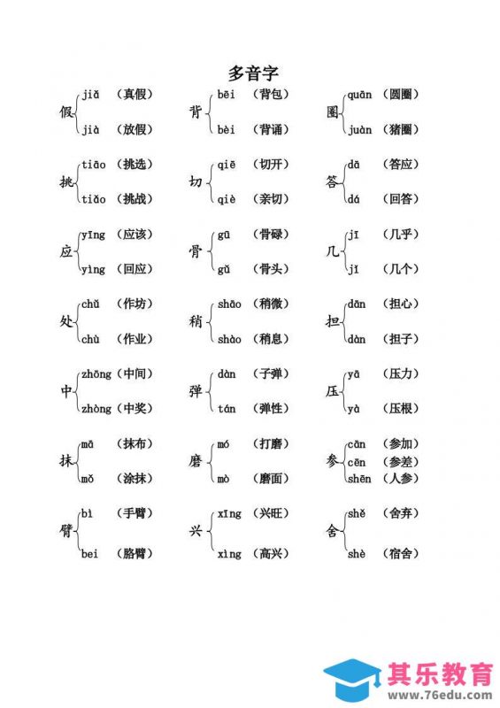 三上语文-语文：课本内多音字汇总-985文库