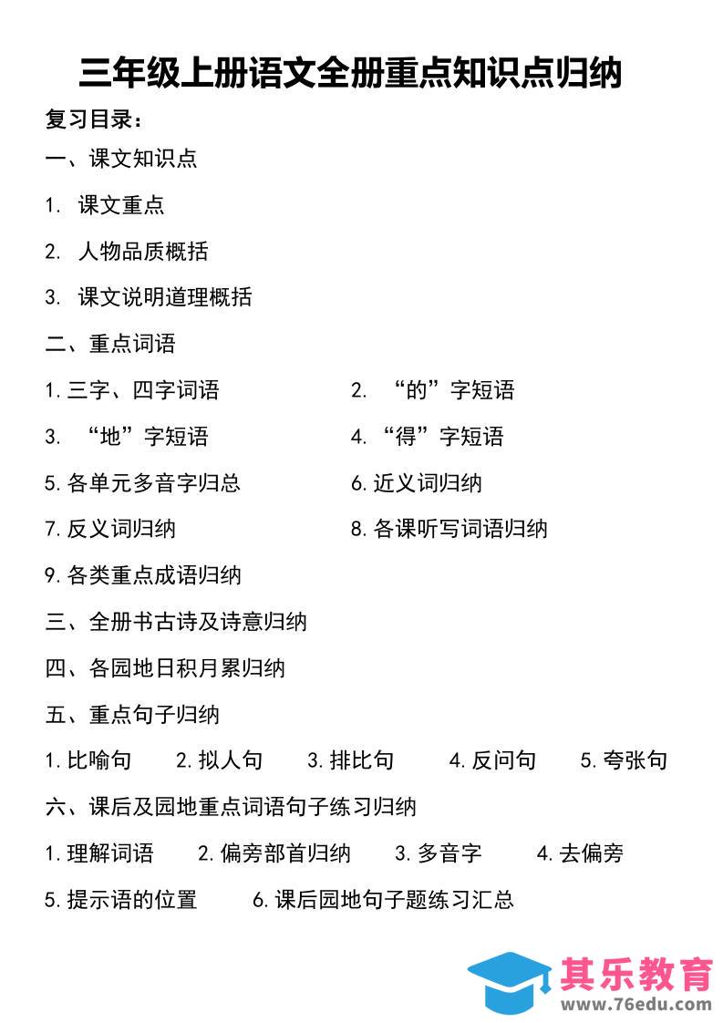 三年级上册语文知识点归纳-985文库