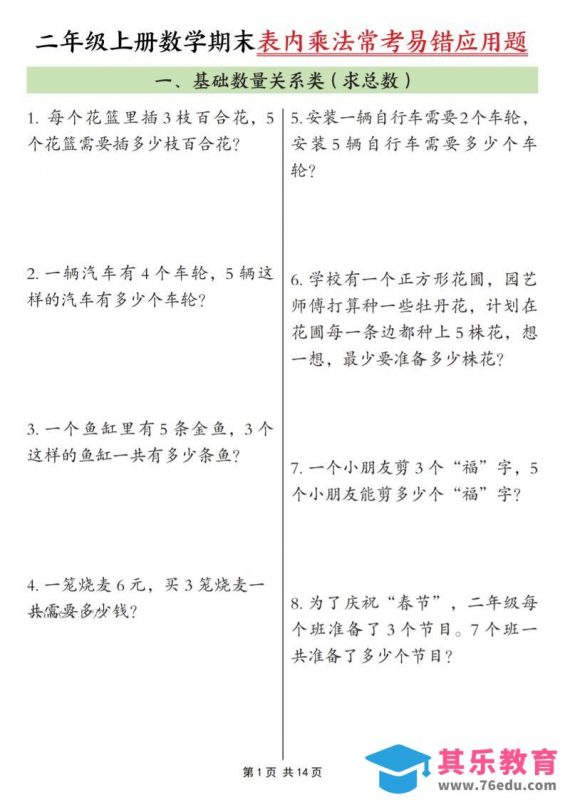 二年级上数学表内乘法常考易错题-985文库