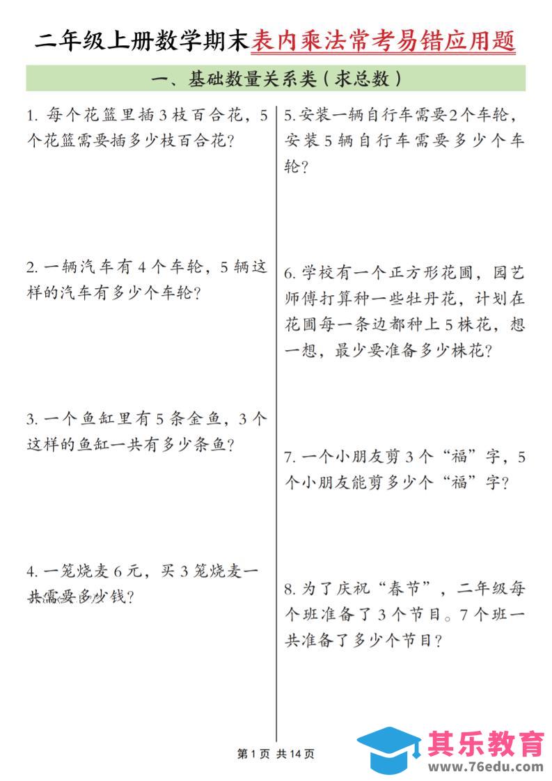 二年级上数学表内乘法常考易错题-985文库