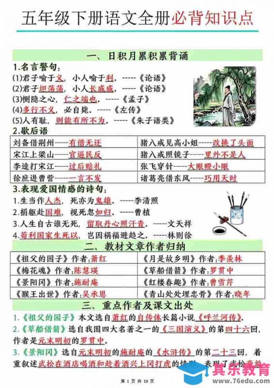 五年级下语文全册必背知识点-985文库