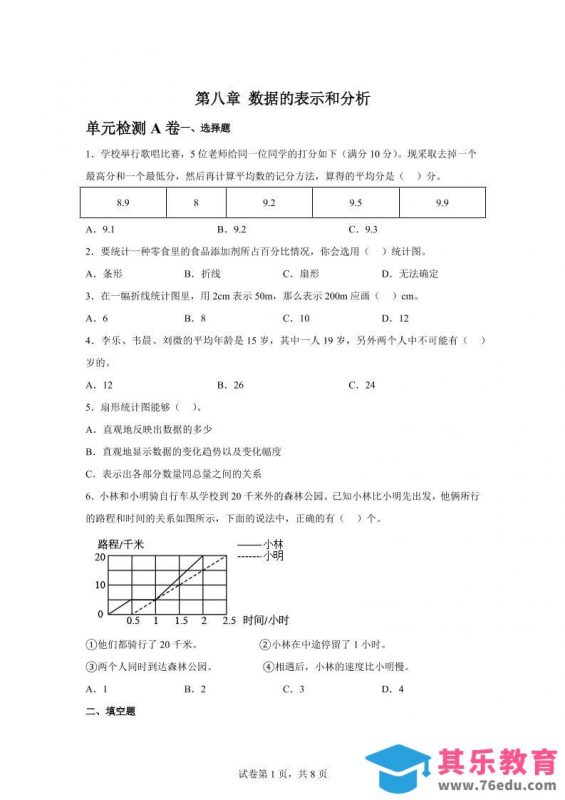 五下数学第八章数据的表示和分析单元检测（A卷）-985文库