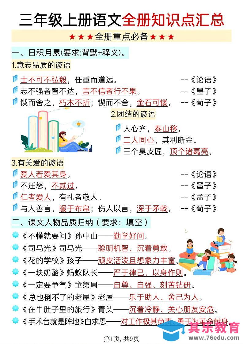 新三上语文全册知识点汇总（9页）-985文库