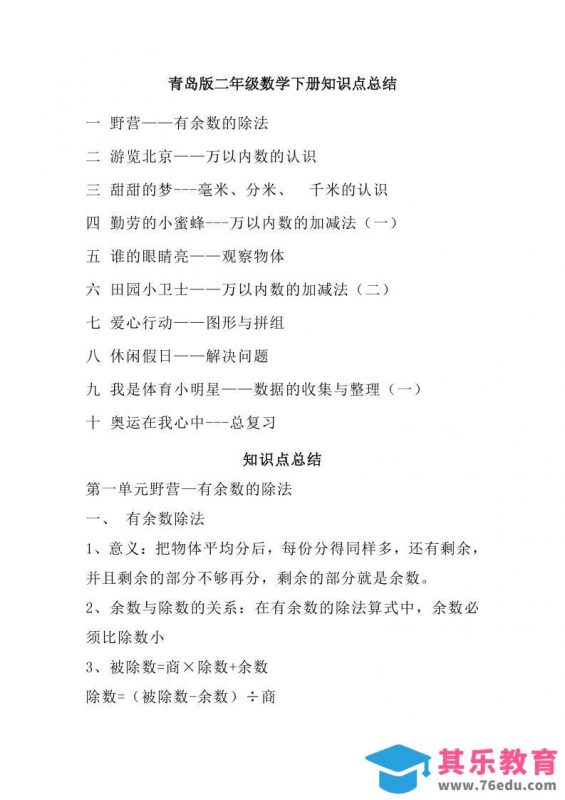 二下青岛版数学知识点总结-985文库