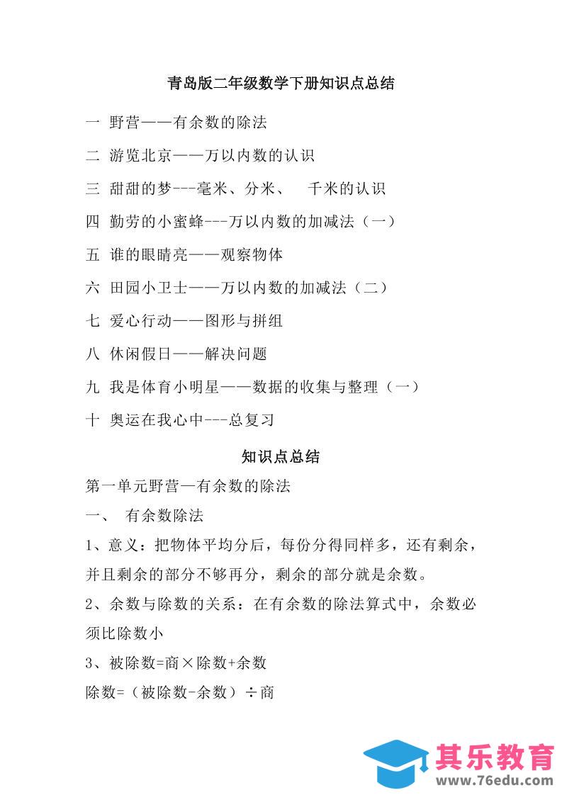 二下青岛版数学知识点总结-985文库