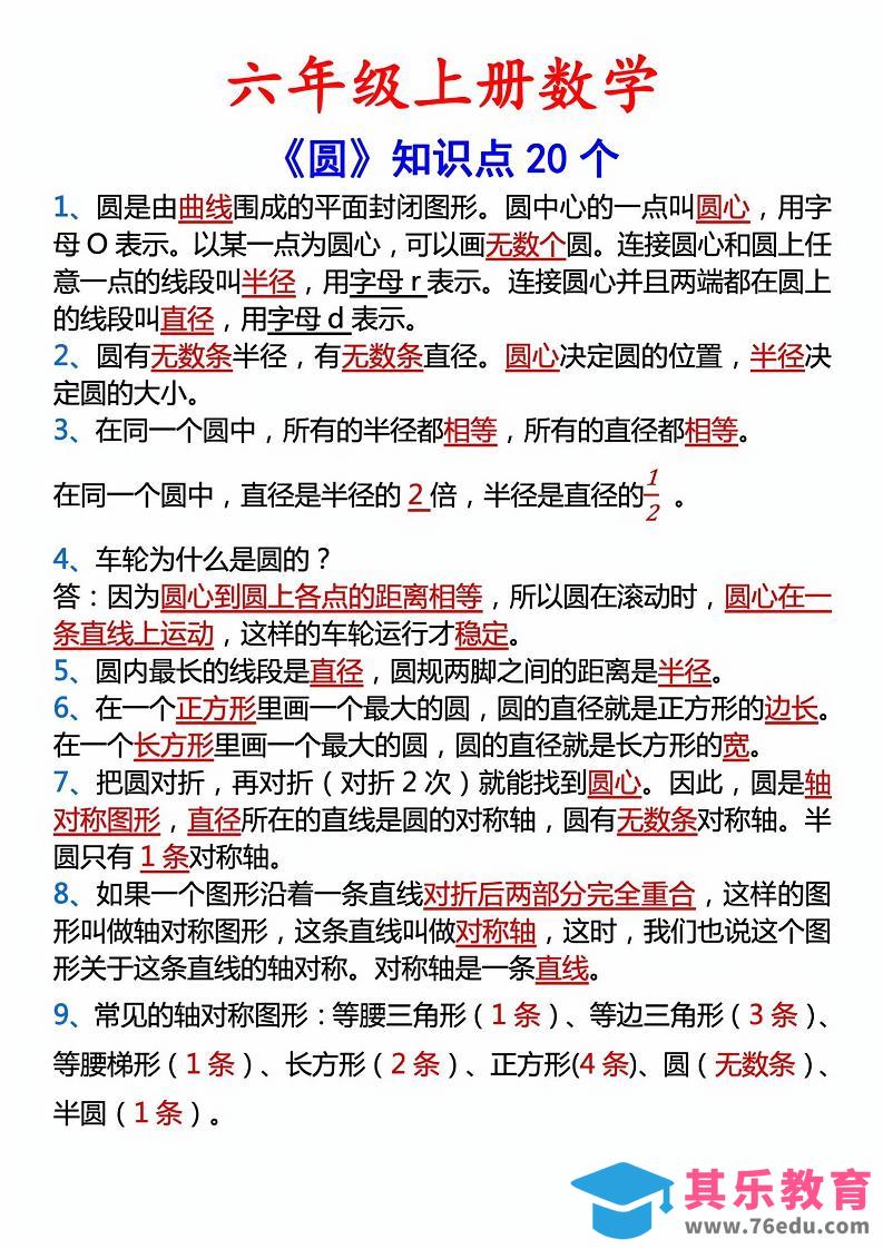 六年级上册数学圆的20个考点-985文库