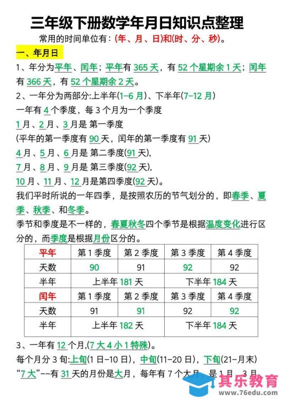三下数学年月日知识点整理-985文库