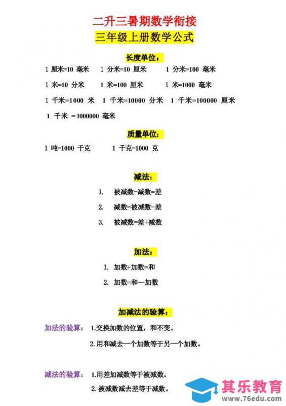 三年级上册数学公式-985文库