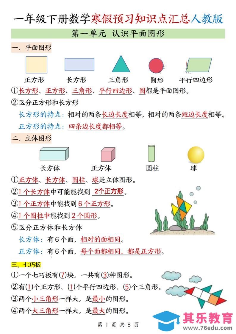 26春一下人教数学《寒假预习全册知识点汇总》-985文库