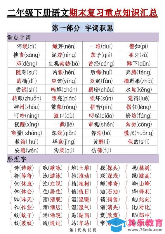 二下语文期末复习重点知识汇总（13页）-985文库