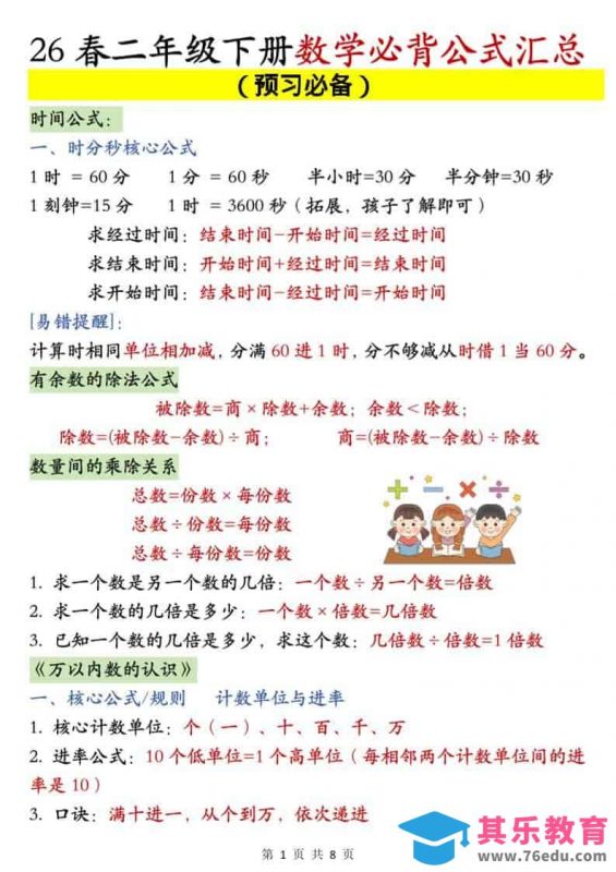 二年级下数学必背公式汇总《人教版》-985文库