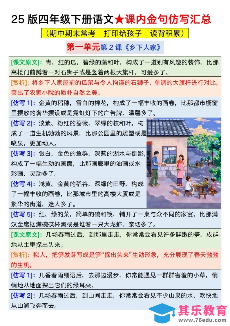 25版四下语文课内金句仿写汇总31页-985文库