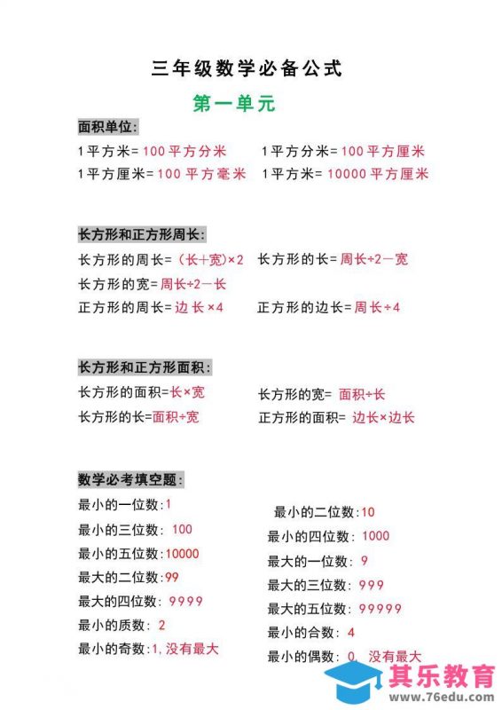 三年级数学上册必背公式-985文库