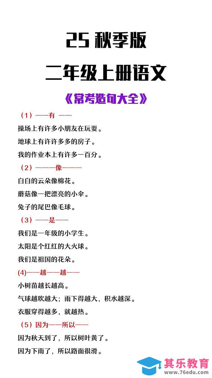 【2025秋新版】二年级上册语文常考造句大全-985文库