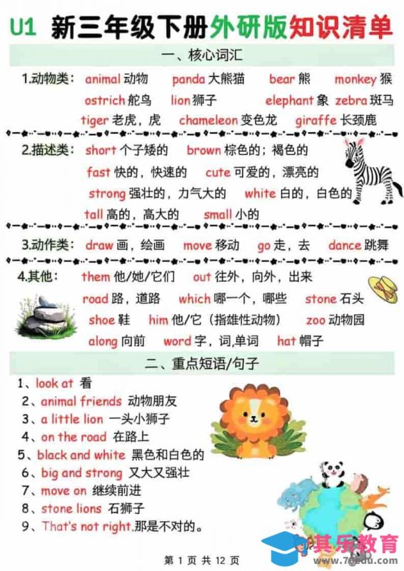 三年级下英语Unit1-6知识清单《外研版（三起）》-985文库