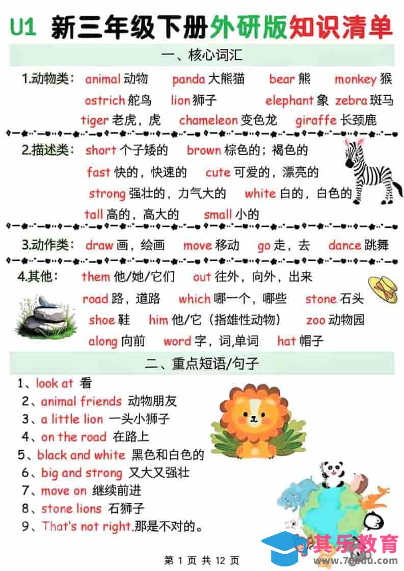 三年级下英语Unit1-6知识清单《外研版（三起）》-985文库