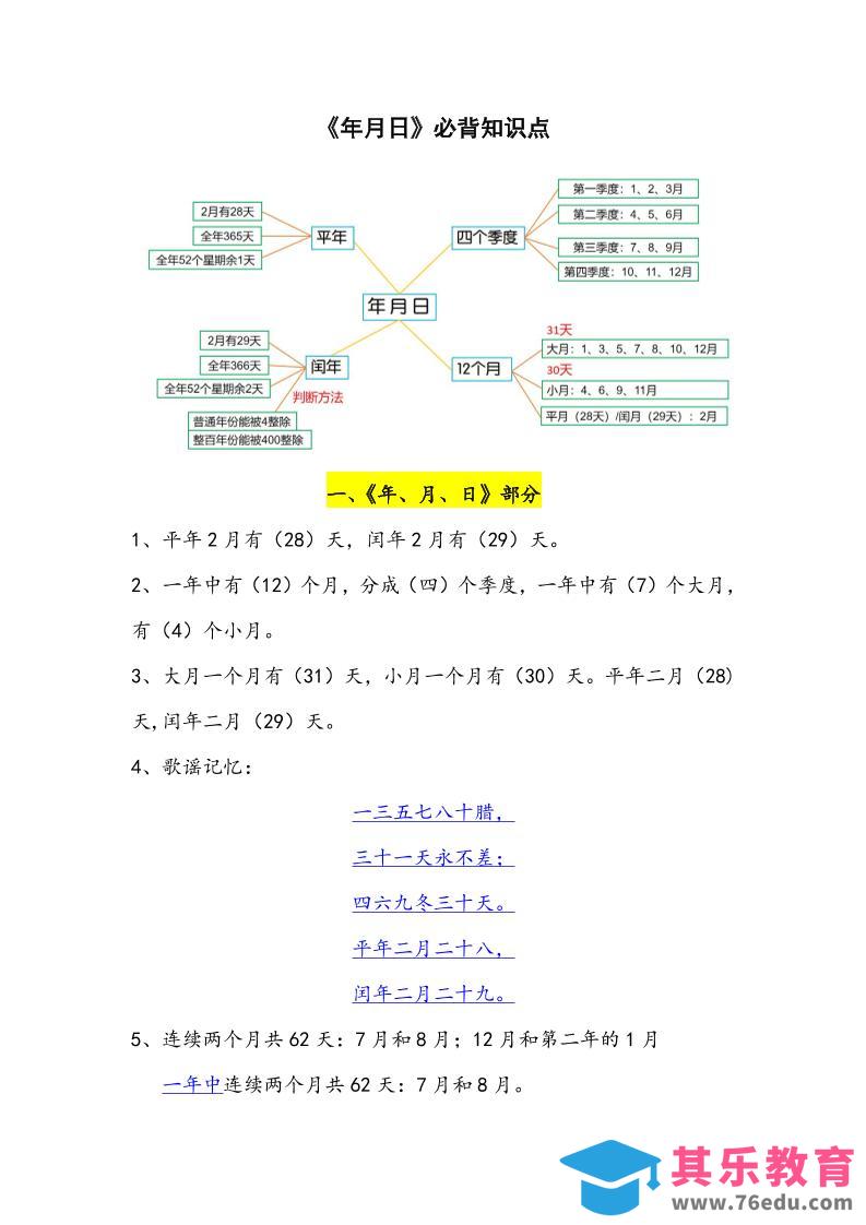 三下数学年月日必背知识点整理-985文库
