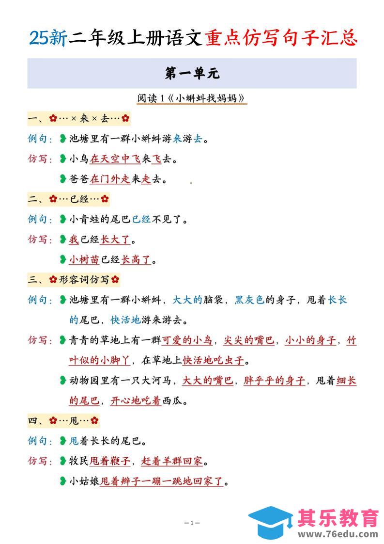 25新二年级上语文重点仿写句子汇总-985文库